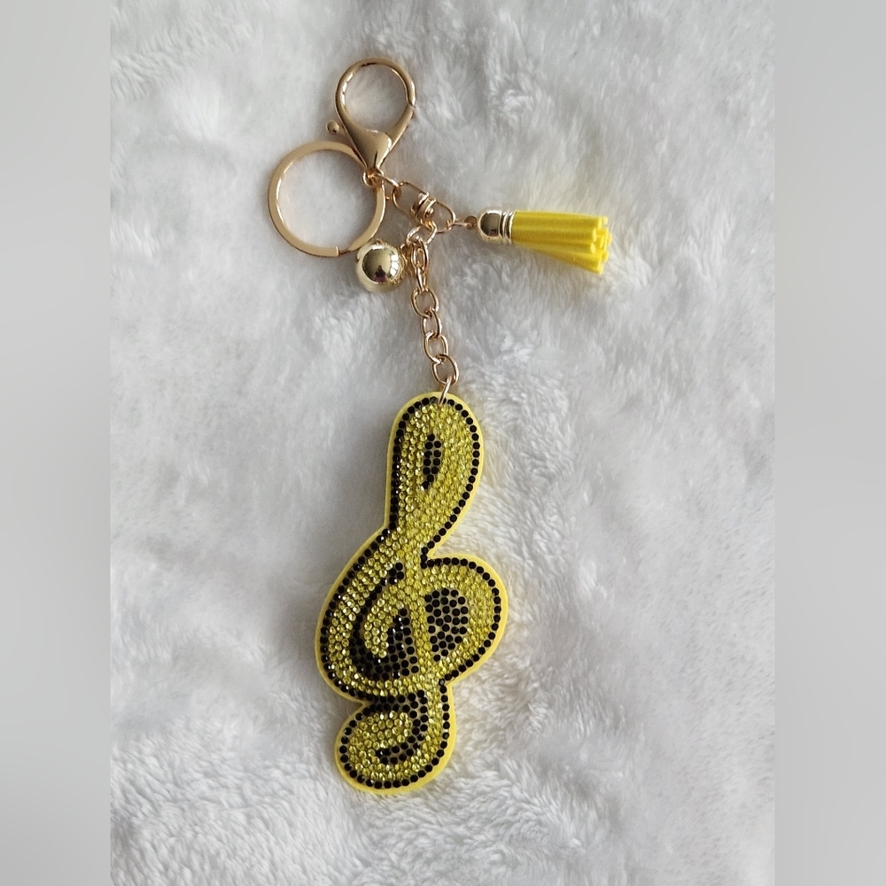 Musical Note Yellow and Gold Treble Clef Keychain Bag Charm
